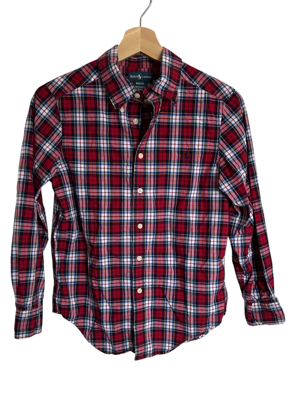 Ralph Lauren Shirt Boys M (10-12) Red and Blue Plaid Long Sleeve Button Down